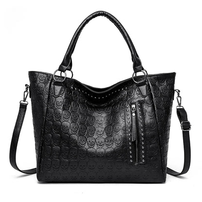 Punk Skull Shoulder Bag PU Leather Studded Fashion Handbag Large Capacity Satchel Purse for Women Work Shopping