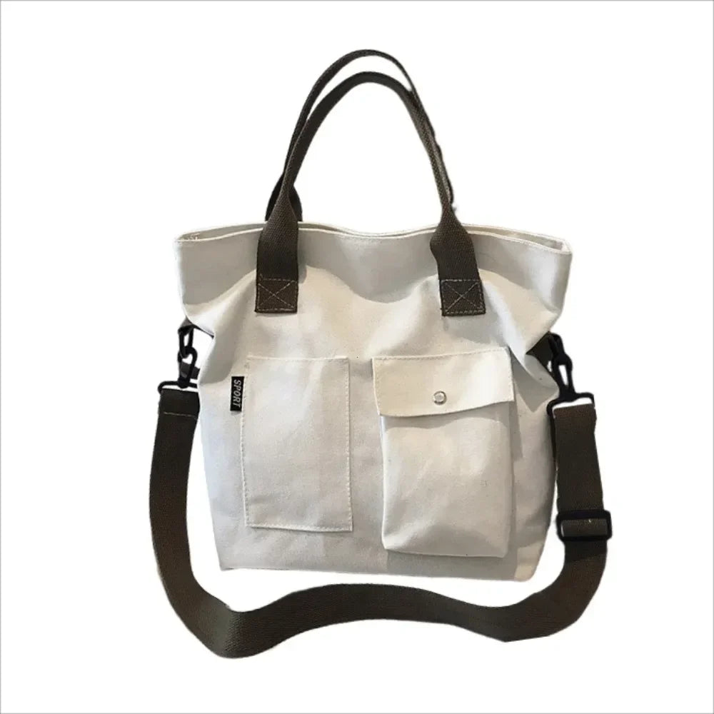 Fashion Canvas Bags students Handbag Shoulder Bag Large Capacity Solid Color Totes Shopper Bag Casual Female Cross Body Bag 2024