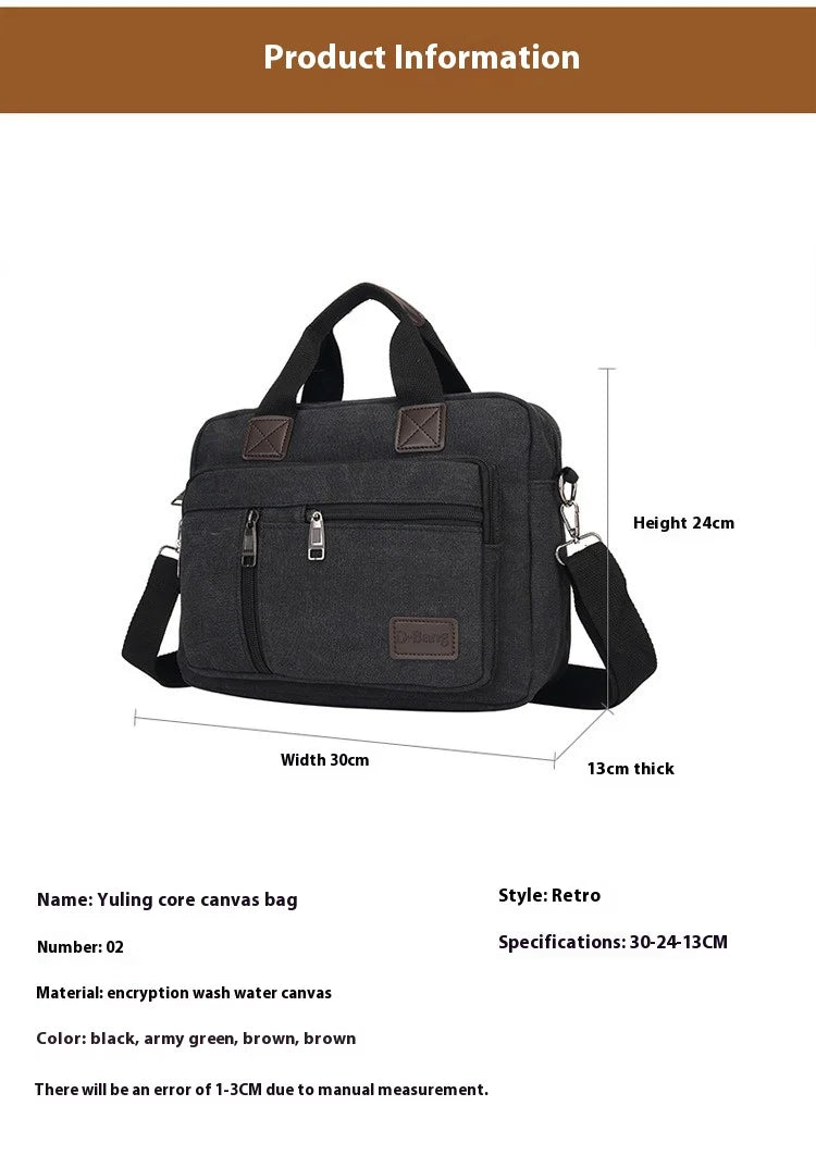 Men's Canvas Travel Handbag Large Capacity Multi-layer Crossbody Shoulder Bag Student Leisure Tote with Top-Handle