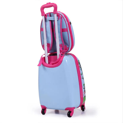 2 PCS Luggage Set 12 Backpack and 16 Spinner Case with 4 Universal Wheels Travel Suitcase for Boys Girls Light Blue with Animal