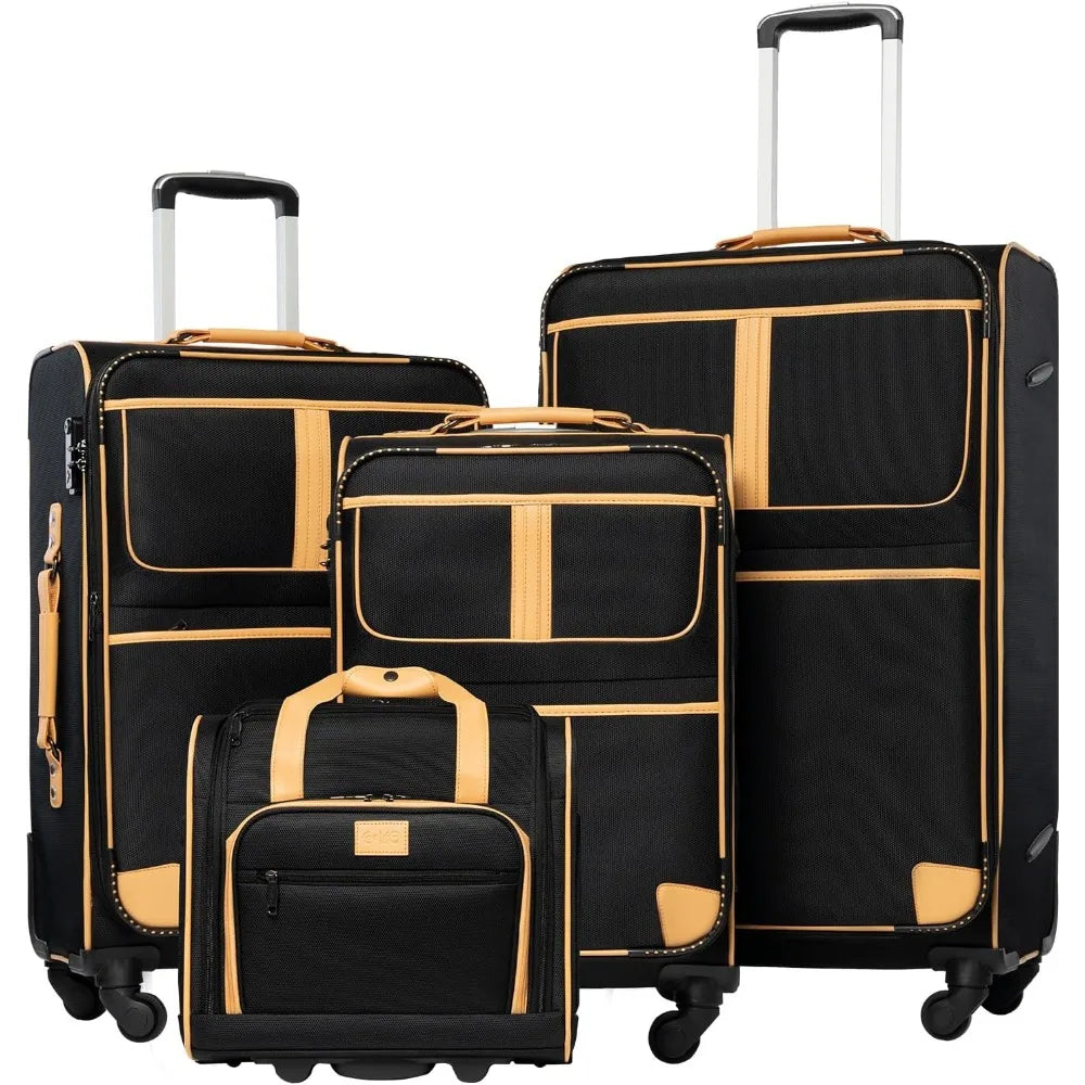 Coolife Luggage 4 Piece Set Suitcase Expandable TSA lock spinner softshell