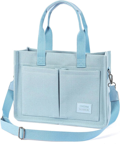 Canvas Tote Bag for Women, Large Laptop Travel Tote Handbag Totes with Crossbody Shoulder Teachers Reusable Grocery Bags