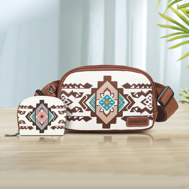 Best-Selling 2-Piece Bohemian Crossbody Bag Set – Vintage Waist Bag & Small Card Holder for Women