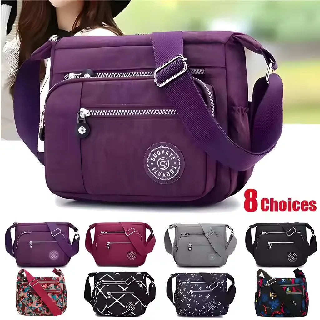 Fashionable multi-pocket wallet handbag, casual crossbody bag, floral pattern shoulder bag, nylon waterproof messenger bag