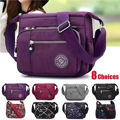 Fashionable multi-pocket wallet handbag, casual crossbody bag, floral pattern shoulder bag, nylon waterproof messenger bag