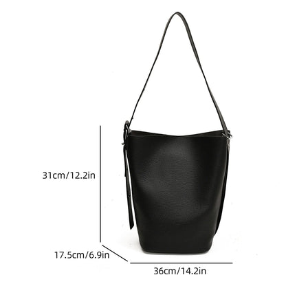 Bucket Bag for Women Adjustable Strap Shoulder Bag Vegan Leather with Inner Pocket Crossbody Bag Solid Hobo Bag for Work Travel