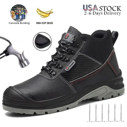 Widen Mens Steel Toe Work Boots Indestructible Shoes Anti-smash Anti-Punctur Construction Work Shoes Anti-static Protective Boot