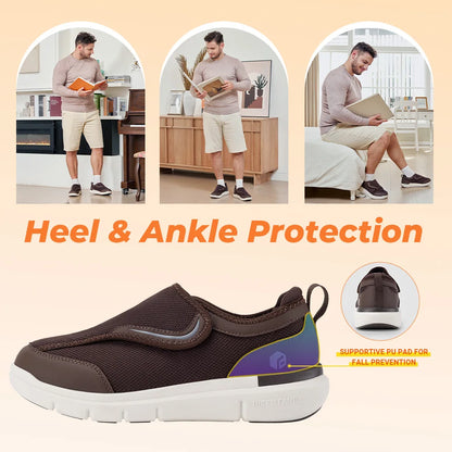 FitVille Men's Diabetic Shoes Extra Wide for Elder Orthopedics Feet Swollen Adjustable Walking Shoe Elderly Foot Pain Relief