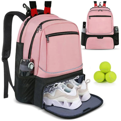 Professional Tennis Backpack Large Capacity Sports Racket Pack Holds 1-2 Tennis Rackets Outdoor Badminton Bag With Shoe Pocket
