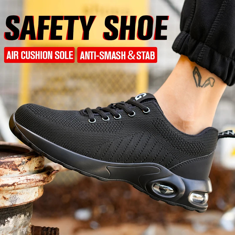 Fashionable breathable soft sole air cushion anti-smash and anti-puncture work shoes