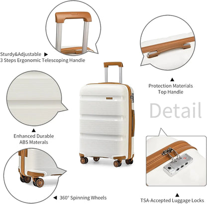 Kono Luggage Sets 3 Piece Hard Shell Travel Trolley 4 Spinner Wheels Lightweight Polypropylene Suitcase with TSA Lock