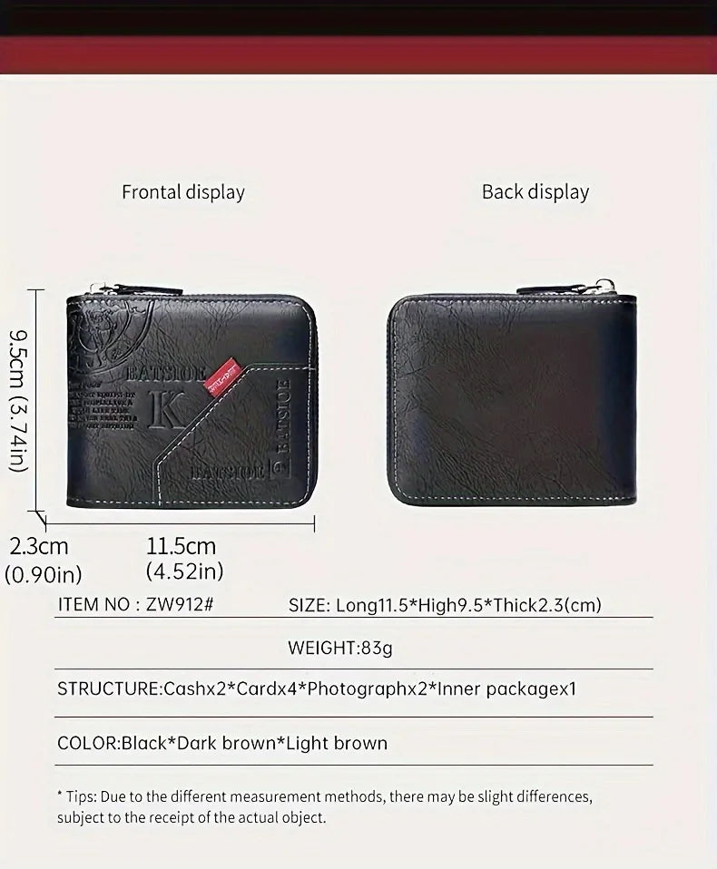 1pc faux Leather Wallet for Men - Premium Retro Letter Embossed Design, Multiple Credit Card Slots, Zipper Closure, Stylish Gift