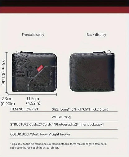 1pc faux Leather Wallet for Men - Premium Retro Letter Embossed Design, Multiple Credit Card Slots, Zipper Closure, Stylish Gift