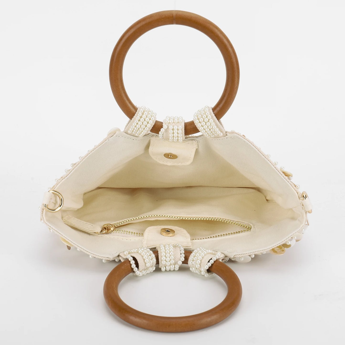 Shell Beaded Clutch Purse Wooden Handle Top Handle Bag Handmade Evening Handbag Evening Bag for Women Summer Vacation