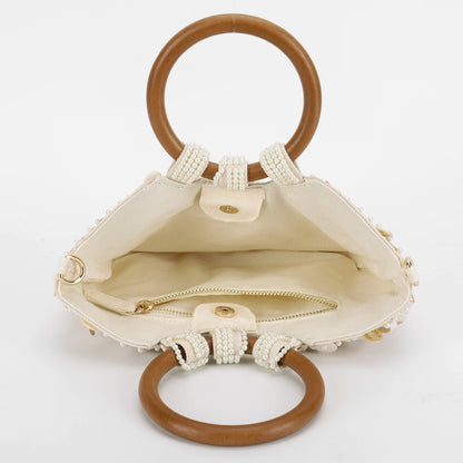 Shell Beaded Clutch Purse Wooden Handle Top Handle Bag Handmade Evening Handbag Evening Bag for Women Summer Vacation