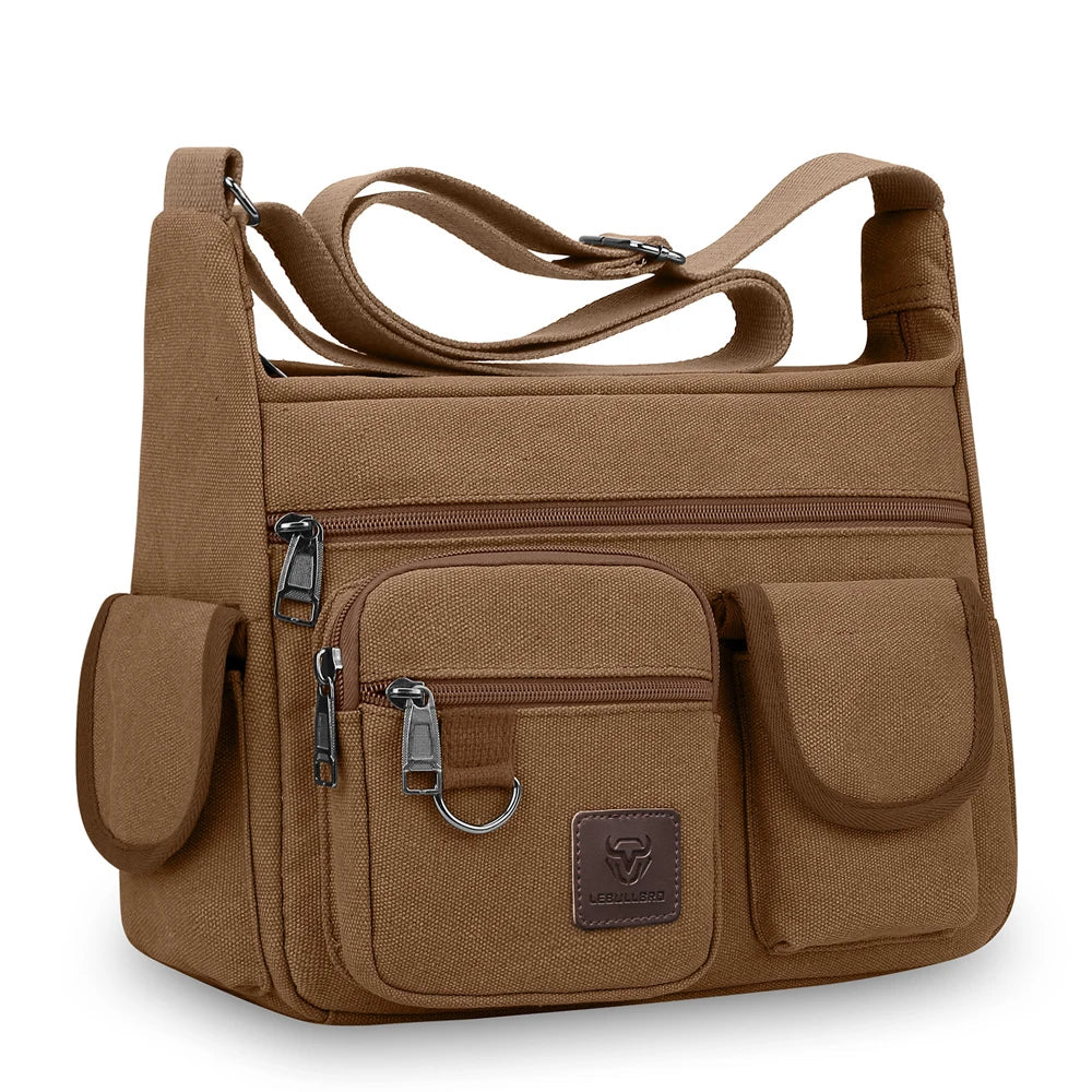 LEBULLBRO Men Retro Canvas Messenger Bags Book Bags School 13inch Shoulder Bag