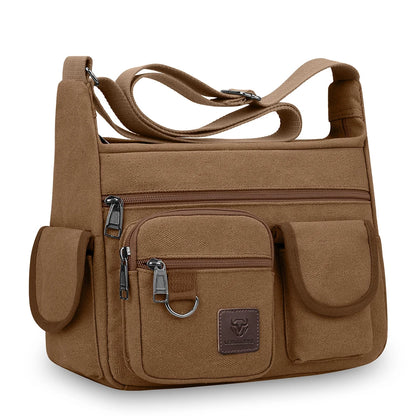 LEBULLBRO Men Retro Canvas Messenger Bags Book Bags School 13inch Shoulder Bag