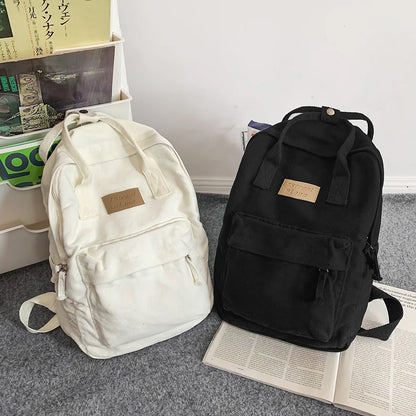 Casual College Students Backpack Cotton Canvas Traveling Commuting Backpacks Large Capacity Solid Color Fashion Knapsack
