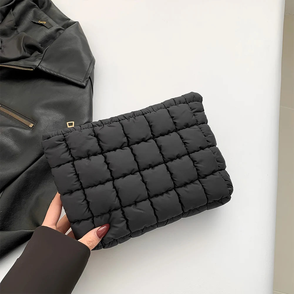 Quilted Travel Makeup Pouch Puffy Toiletry Bag with Zipper Makeup Organizer Storage Bag Solid Color for Women and Girls