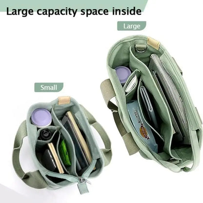 Small Tote Bag with Zipper, 2024 Canvas Multi-Pocket Crossbody Bag Shoulder Bag Satchel Hobo Bag Messenger Bag