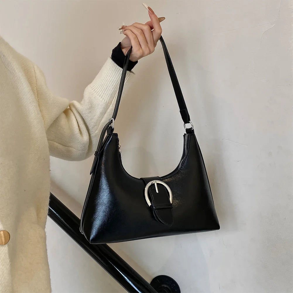 Shoulder Bag for Women with Inner Pocket Underarm Bag PU Leather Buckle Hobo Bag with Zipper Handbag for Work Travel