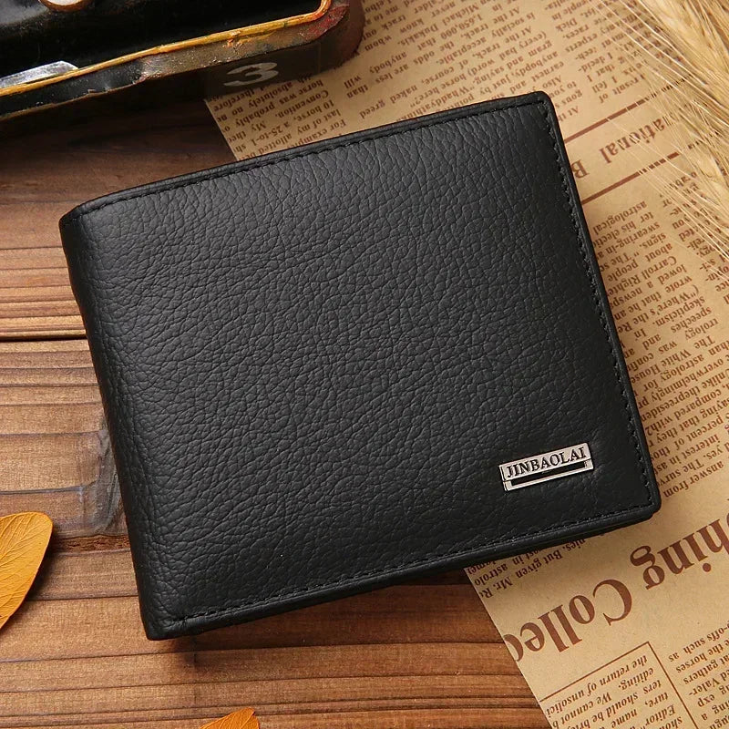 Genuine Leather Men Wallets Premium Product Real Cowhide Wallets for Man Short Black Walet Portefeuille Homme