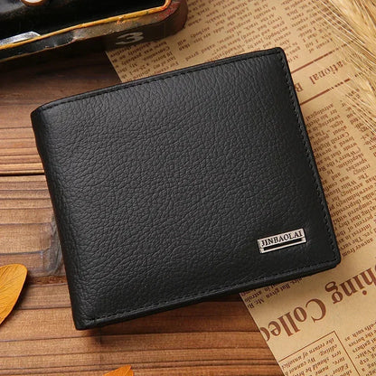 Genuine Leather Men Wallets Premium Product Real Cowhide Wallets for Man Short Black Walet Portefeuille Homme