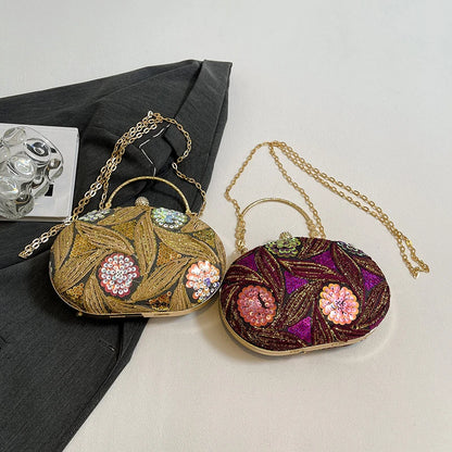 Women Evening Clutch Bag New Chinese Style Sequins Elegant Top-Handle Bag Glitter Handbag Wedding Party Purse