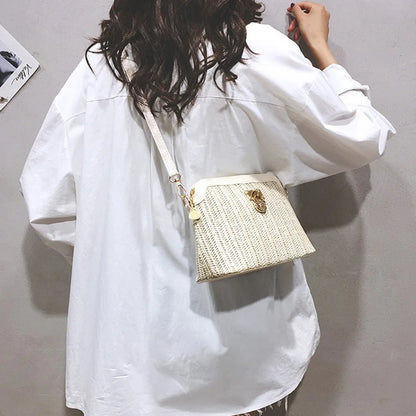 Straw Woven Messenger Bag Casual Shell Summer Beach Women Crossbody Handbags Female Shoulder Cross Body Boho Bag