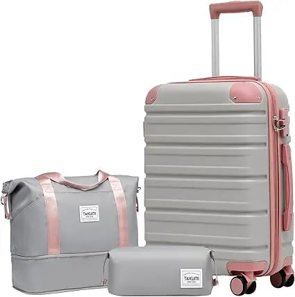 3-piece abs+pc hardshell suitcase set with duffel bag and double spinner wheels for travel with tsa lock