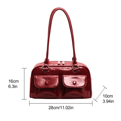 Retro Shoulder Bag PU Leather Y2k Underarm Pouch Multi Pocket Hot Girl Tote Handbag Designer Luxury Chic Casual Satchel Hobo Bag