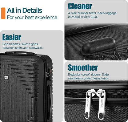 HOTEEL Premium 3-Piece Luggage Collection, ABS+PC Hardshell Suitcase with TSA Lock & Matching Travel Bags