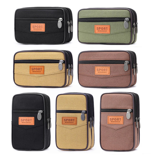 Men Outdoor Sports Waist Bag with Multi Pockets Canvas Change Pouch Coin Pocket Bag Zipper Coin Purse for Best Gift