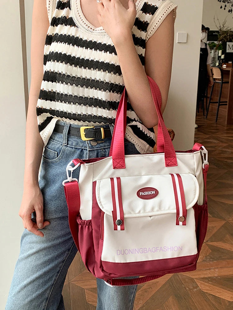 Colorblock Shoulder Bag Large Capacity School Bag Casual Shoulder Purse for Women Teen Girls Students
