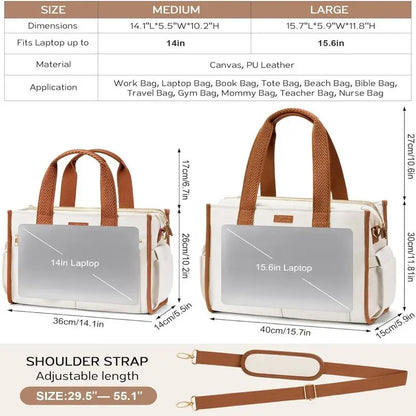 Canvas Tote Bag for Women, 15-Pocket Large Crossbody Handbag Bible Laptop Bag Zipper Bookbag for Teacher Work Travel College