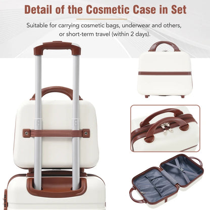 Sets 3 Pieces 20 24 And Cosmetic Case Spinner Suitcase With  Lock Lightweight White
