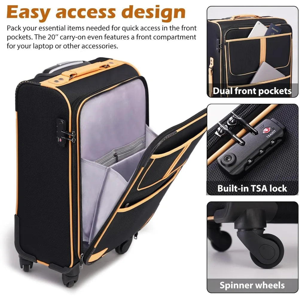 Coolife Luggage 4 Piece Set Suitcase Expandable TSA lock spinner softshell