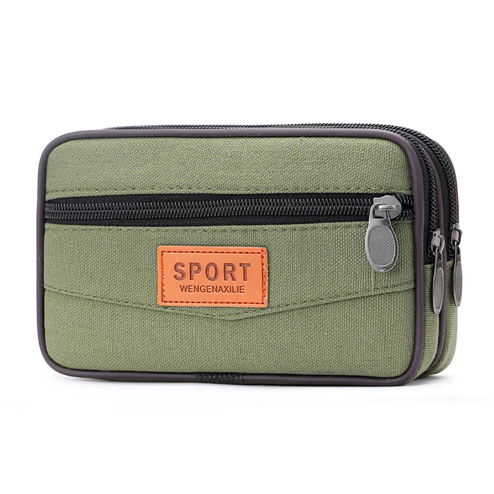 Men Outdoor Sports Waist Bag with Multi Pockets Canvas Change Pouch Coin Pocket Bag Zipper Coin Purse for Best Gift
