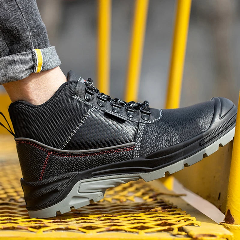 Widen Mens Steel Toe Work Boots Indestructible Shoes Anti-smash Anti-Punctur Construction Work Shoes Anti-static Protective Boot
