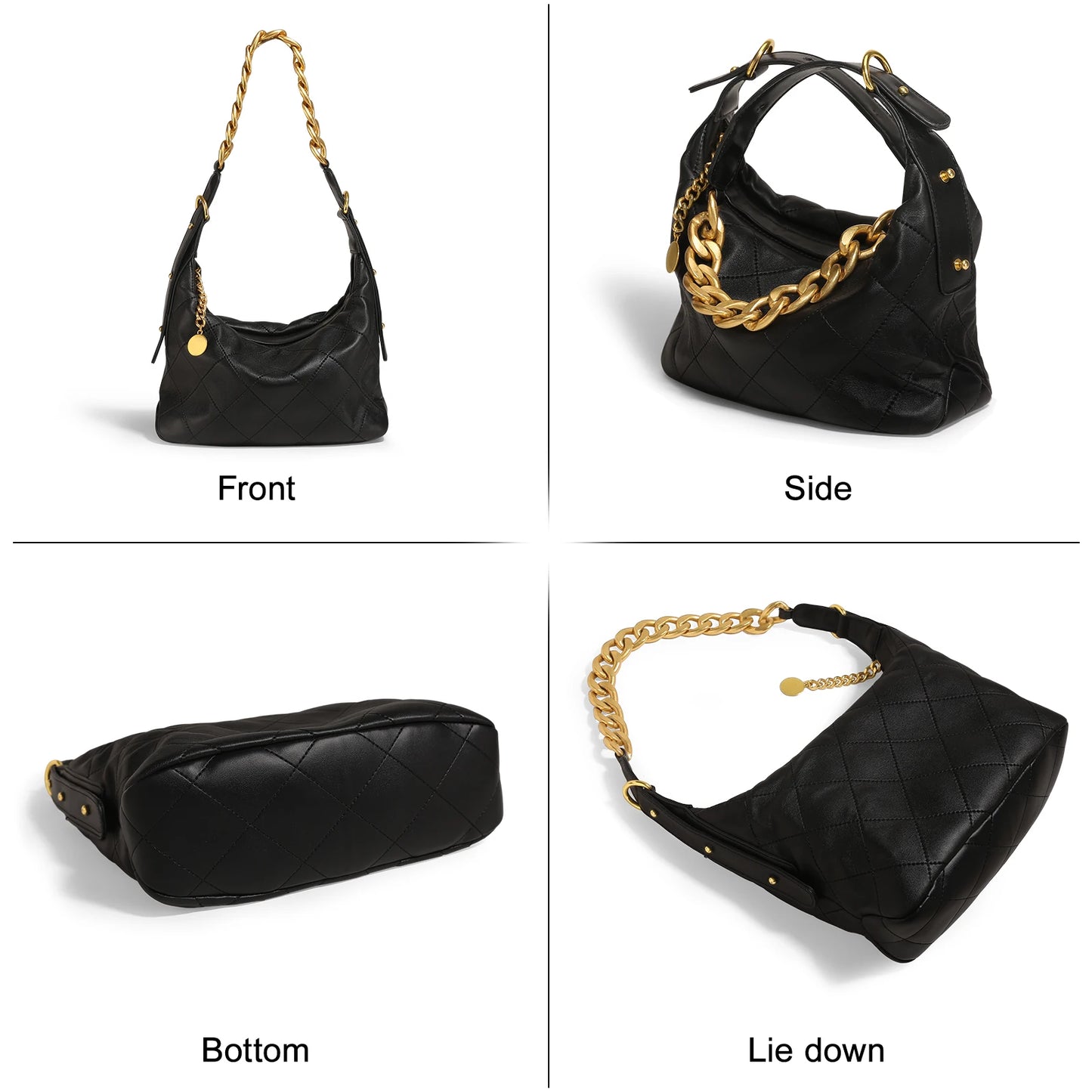 ITAMOOD Genuine Leather Shoulder Bag for Christmas Gift Luxury Branded Quilted Tote Crossbody Bag With Gold Color Chain Strap