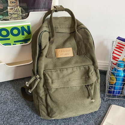 Casual College Students Backpack Cotton Canvas Traveling Commuting Backpacks Large Capacity Solid Color Fashion Knapsack