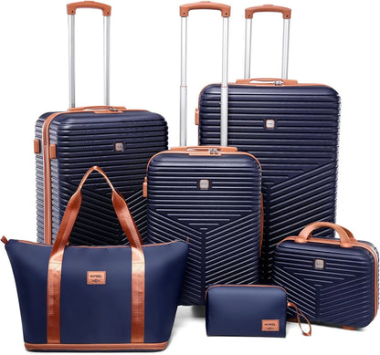 6 Piece Luggage Set Carry On ABS+PC Hard Shell Suitcase Travel Packing Box With Spinner Wheels & TSA Lock For Business Trip ﻿