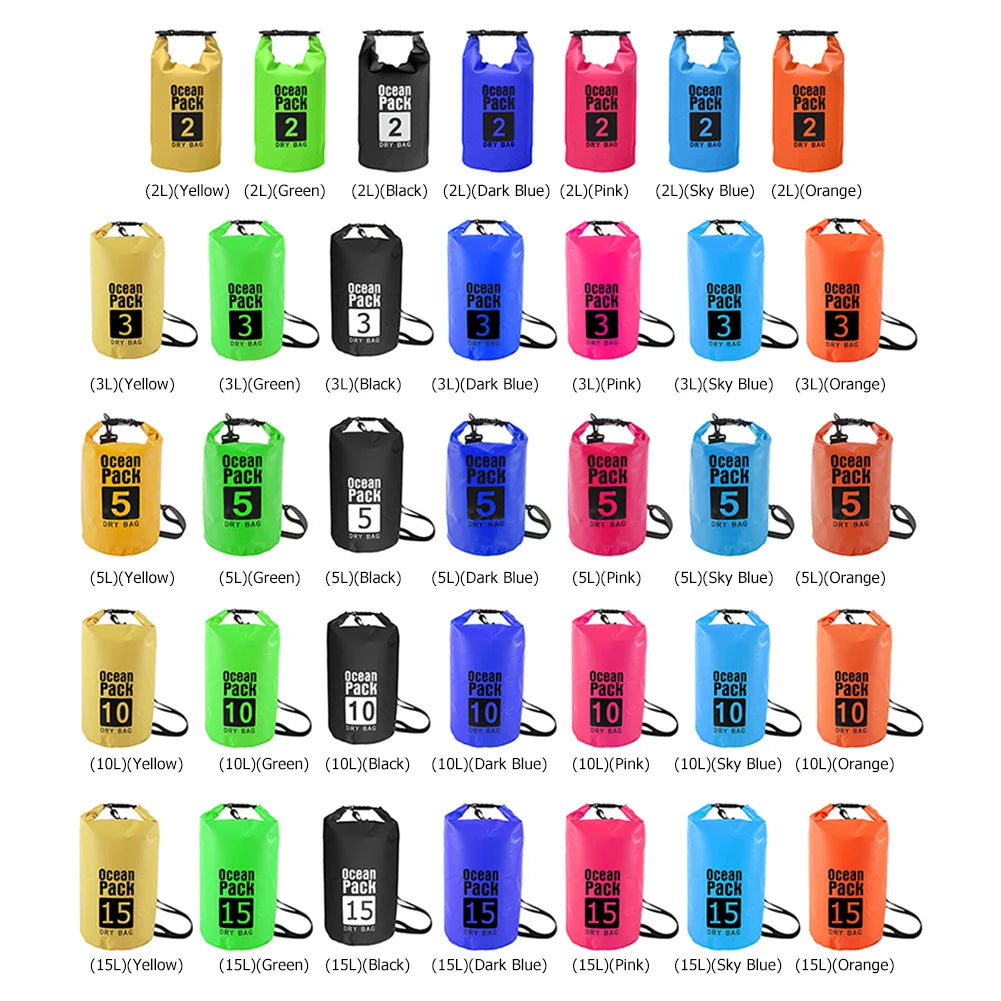 15-2L Swimming Waterproof Dry Bag Outdoor Floating Trekking Beach Backpack PVC Thickened Double-Layer Fabric IPX6 Waterproof Bag