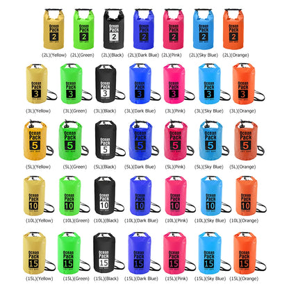 15-2L Swimming Waterproof Dry Bag Outdoor Floating Trekking Beach Backpack PVC Thickened Double-Layer Fabric IPX6 Waterproof Bag