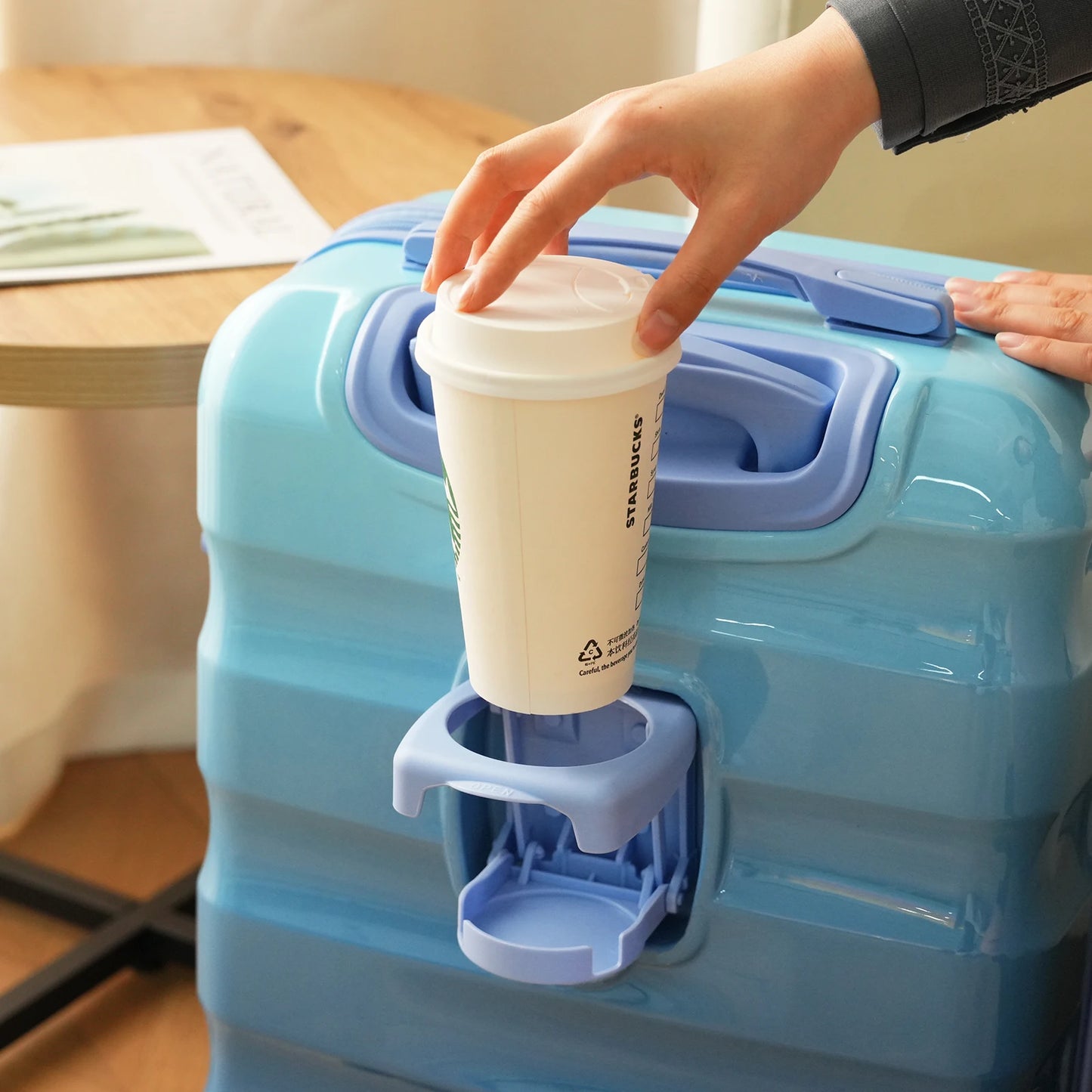 2 Piece Set 20" Carry-on Luggage & Bag with Cup Holder Lightweight Glossy Hardshell Suitcases with Spinner Wheels TSA Lock