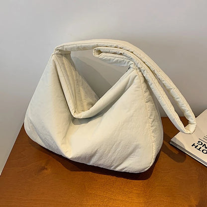 Women Nylon Puffer Tote Bag with Inner Pocket Shoulder Bag Solid Color Large Puffy Purse Hobo Bag for Work Travel