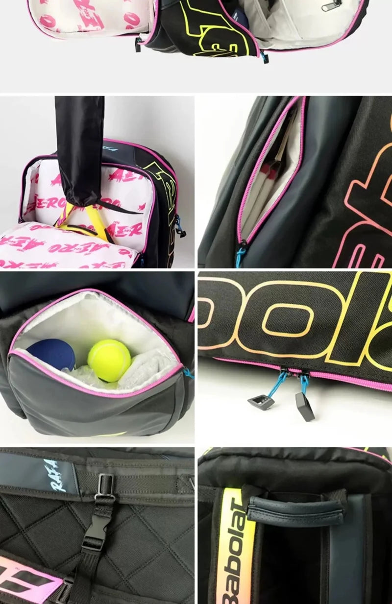 2024 Babolat Pure Aero Rafa Tennis Backpack Large Capacity Sports Bag Holds Up To 2 Tennis Badminton Racquets For Women Men