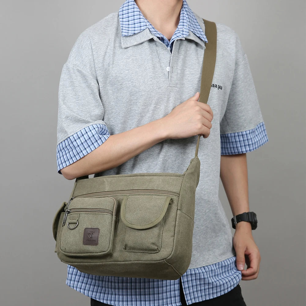 LEBULLBRO Men Retro Canvas Messenger Bags Book Bags School 13inch Shoulder Bag