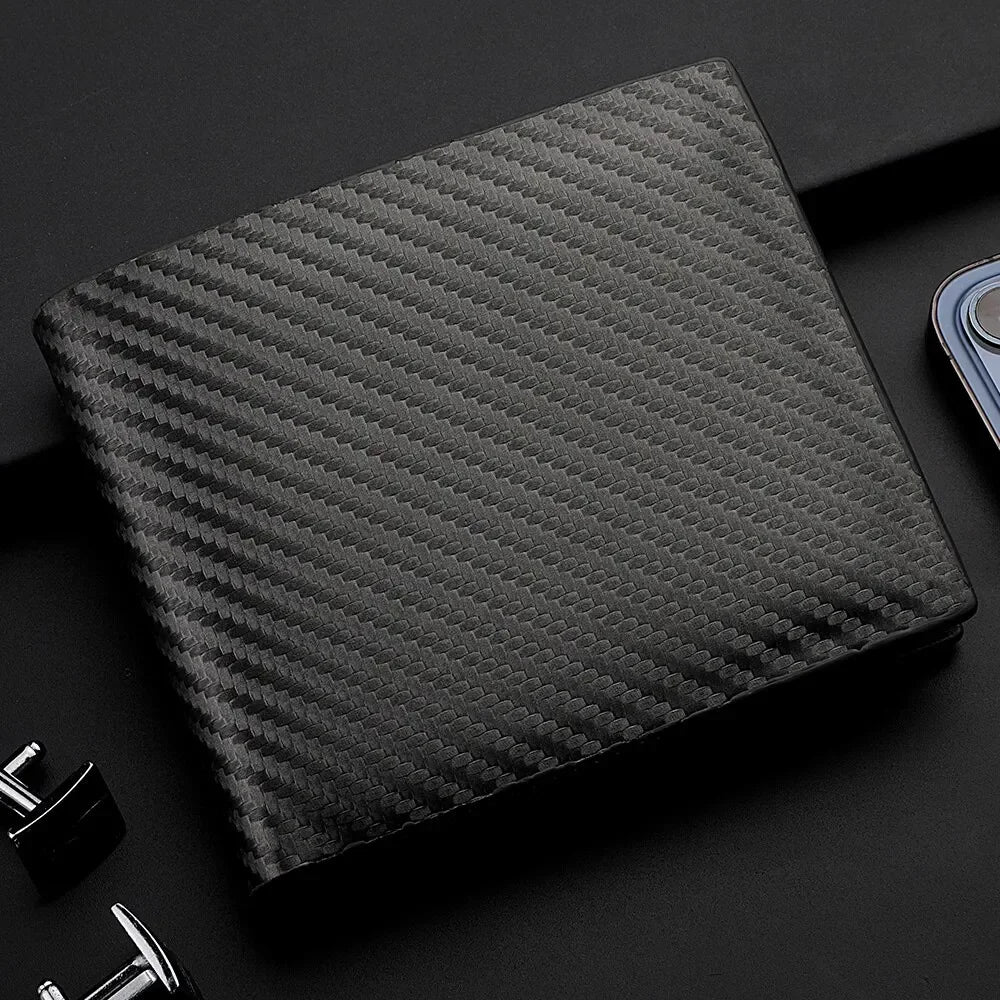 New Carbon Fiber Short Wallet Men's Card Bag Integrated Zipper Change Bag Holder Slim Minimalist Carbon Tri-Fold Wallet