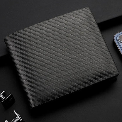 New Carbon Fiber Short Wallet Men's Card Bag Integrated Zipper Change Bag Holder Slim Minimalist Carbon Tri-Fold Wallet